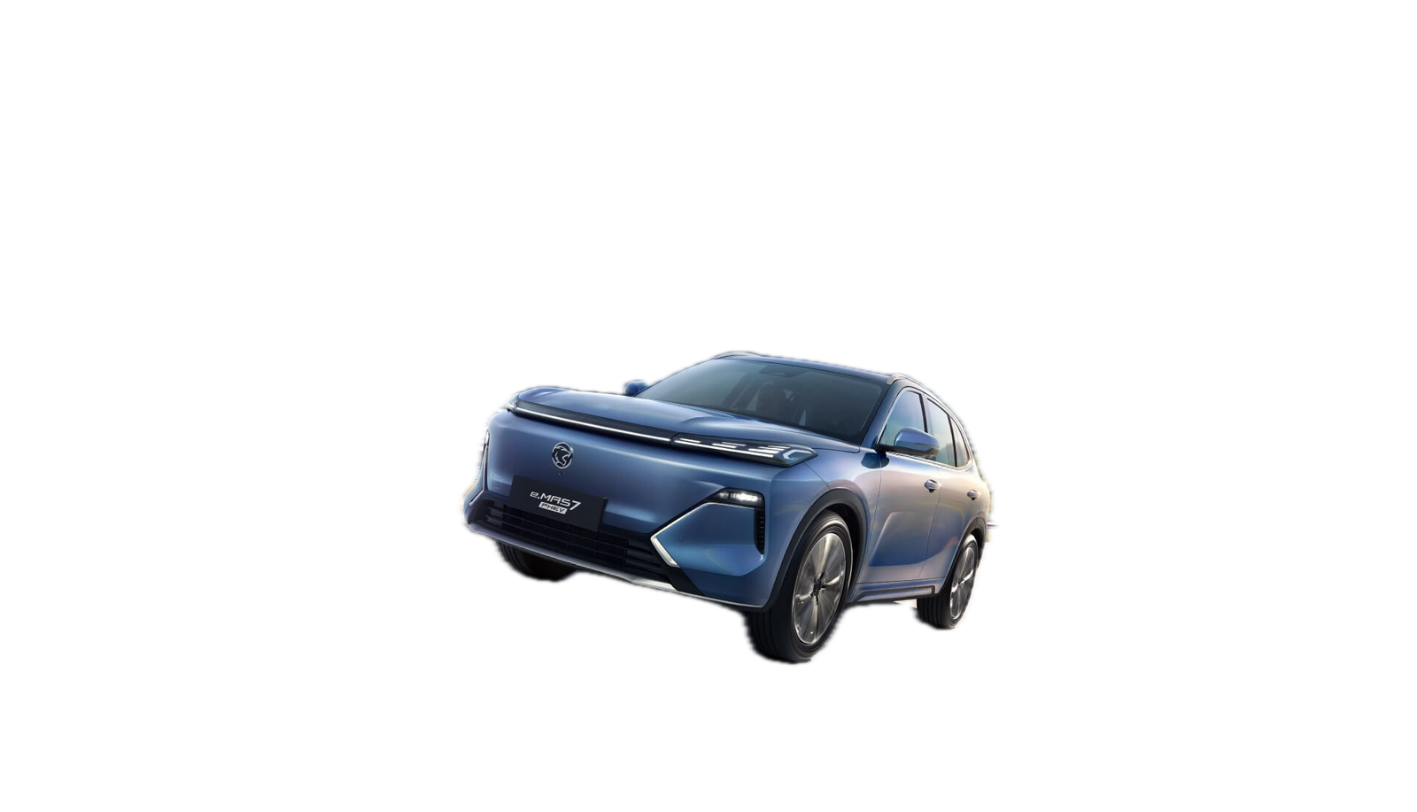 Proton e.MAS 7 PHEV in Aquamarine Blue driving along a Malaysian coastal road
